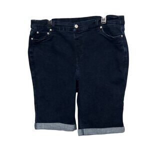 Denim & Co. Womens Plus Size 20W Dark Wash Bermuda Shorts With Cuffed Hem